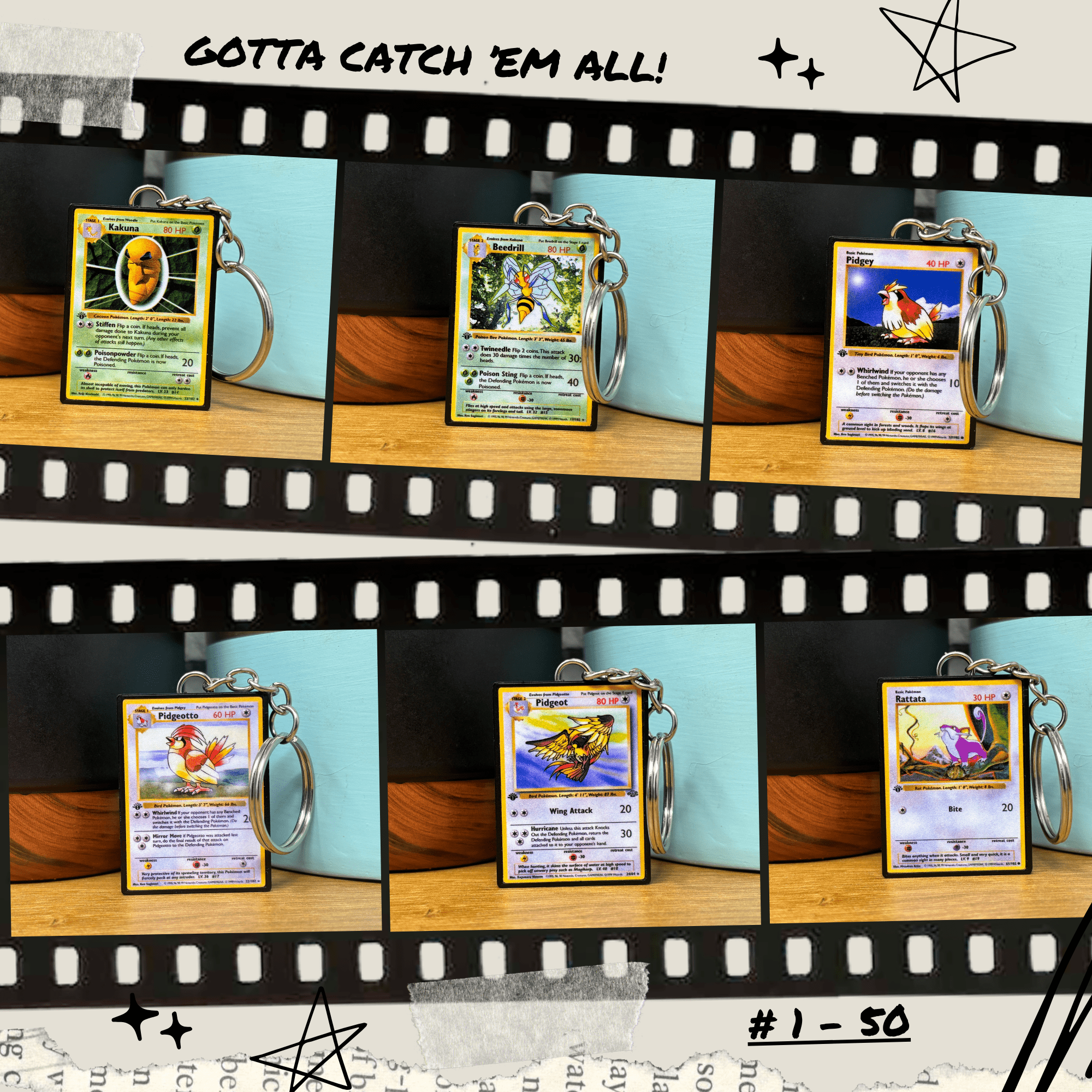 Pokemon Card Keychains (1 - 50) - BitsyLabs