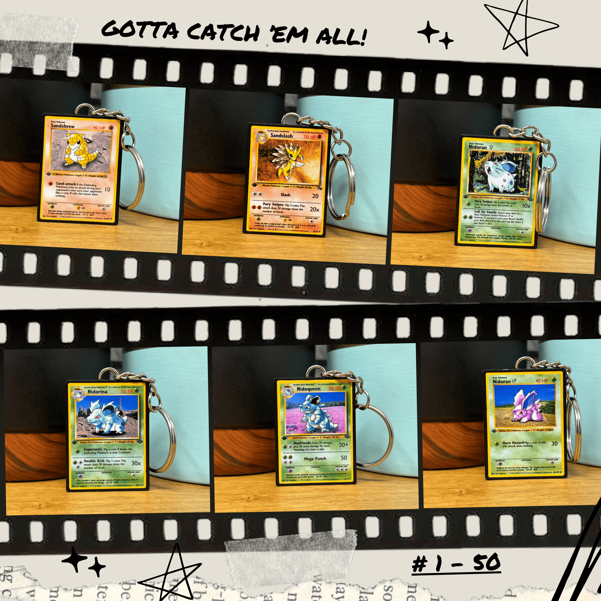 Pokemon Card Keychains (1 - 50) - BitsyLabs