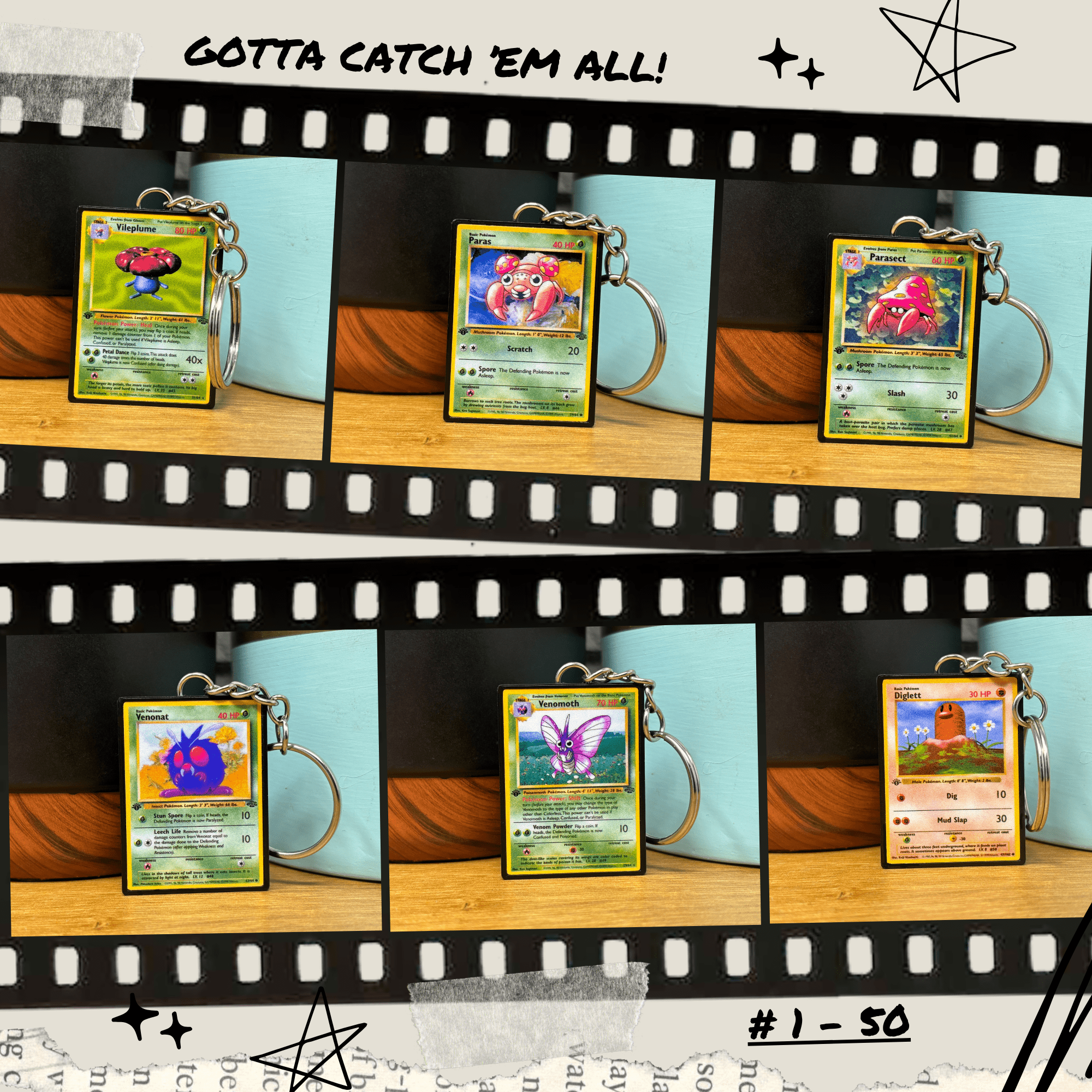 Pokemon Card Keychains (1 - 50) - BitsyLabs