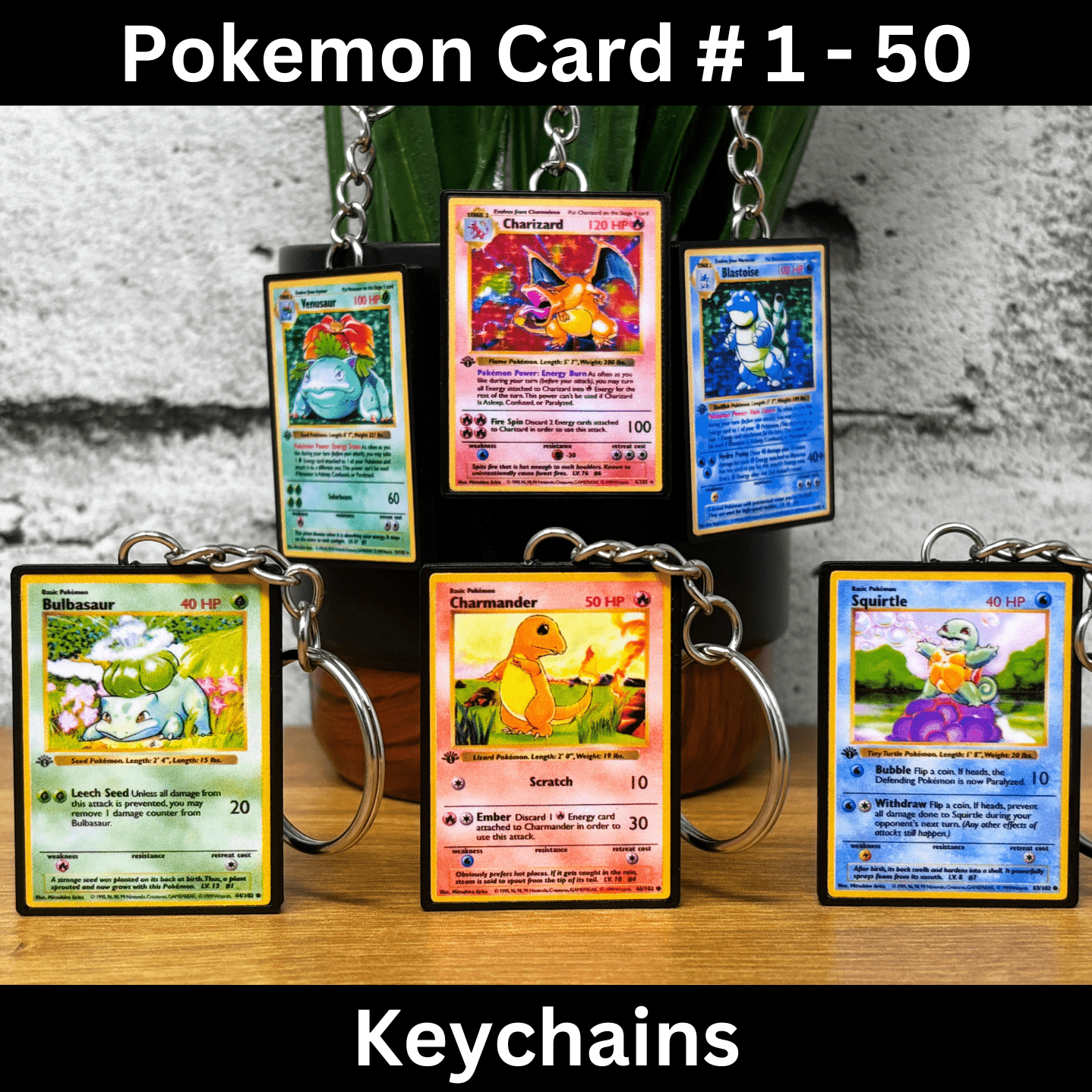 Pokemon Card Keychains (1 - 50) - BitsyLabs