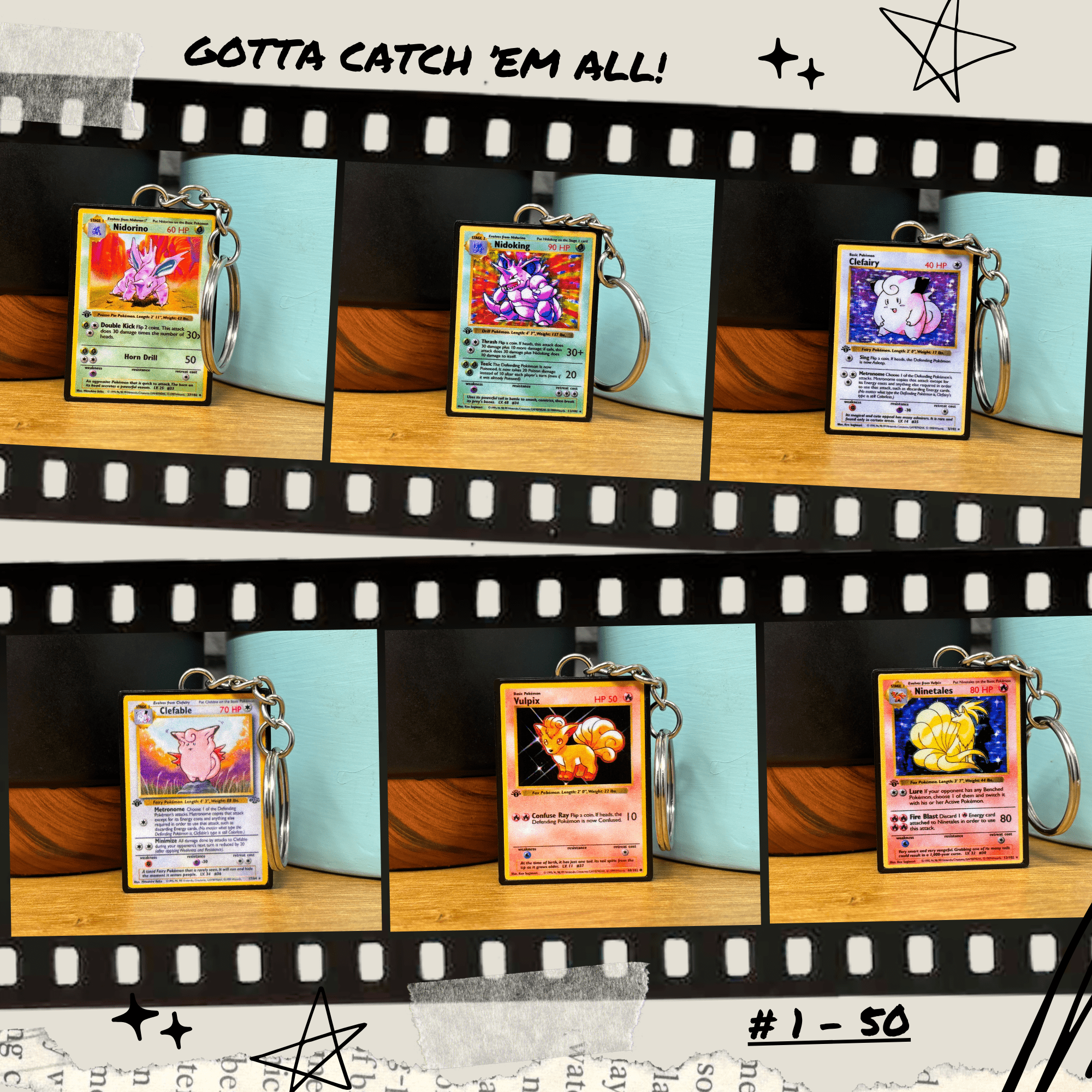 Pokemon Card Keychains (1 - 50) - BitsyLabs