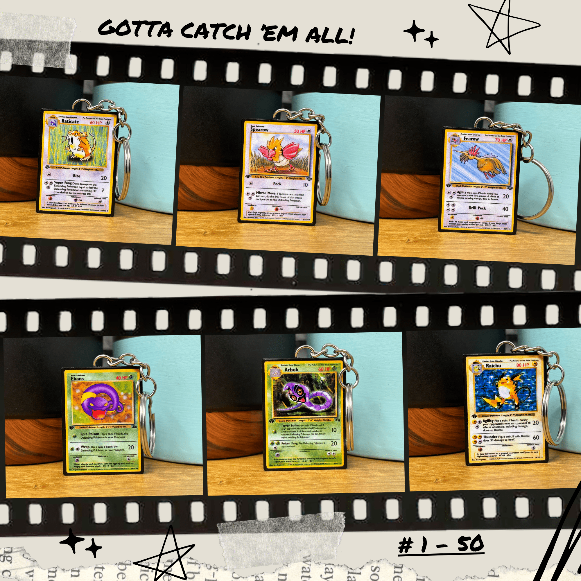 Pokemon Card Keychains (1 - 50) - BitsyLabs