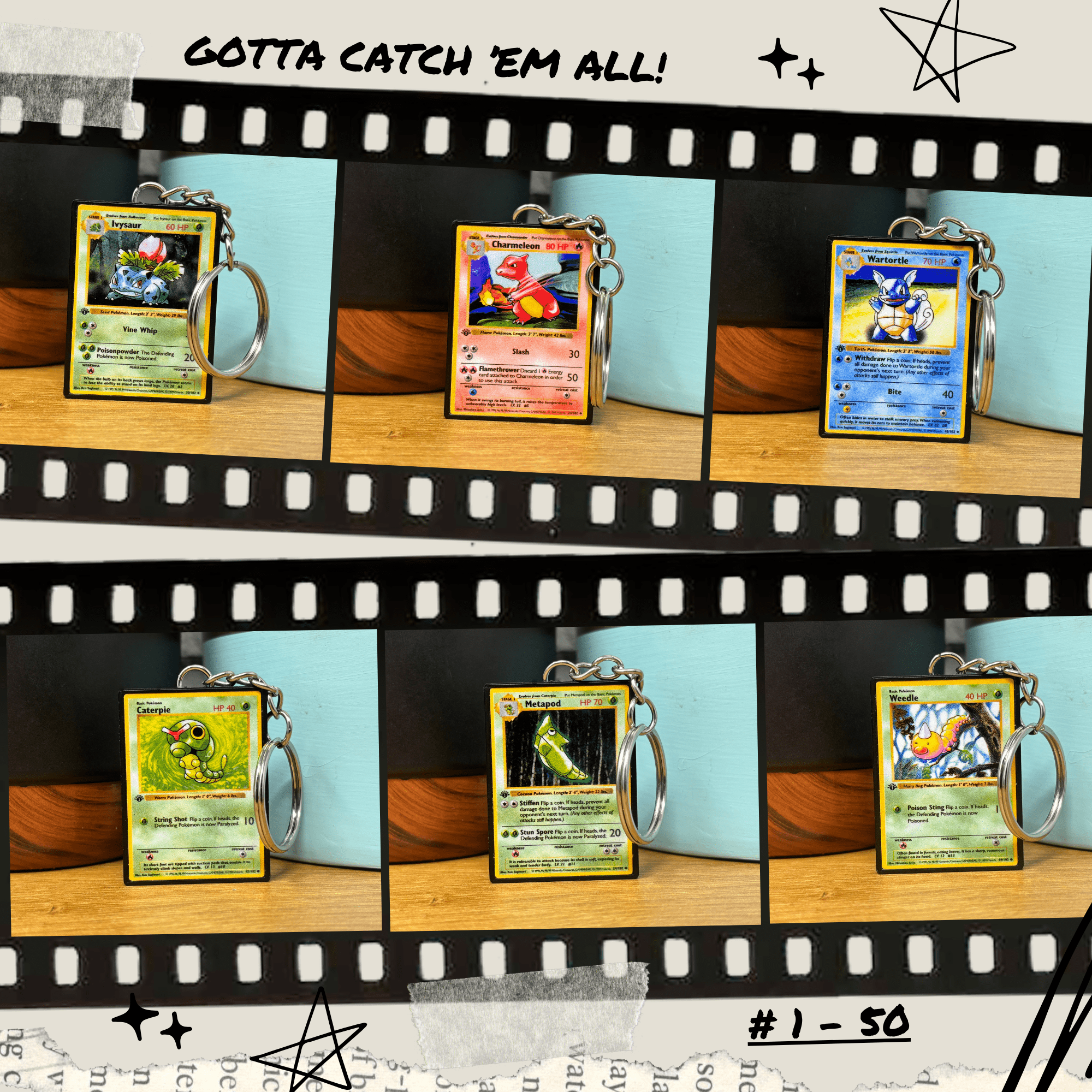 Pokemon Card Keychains (1 - 50) - BitsyLabs